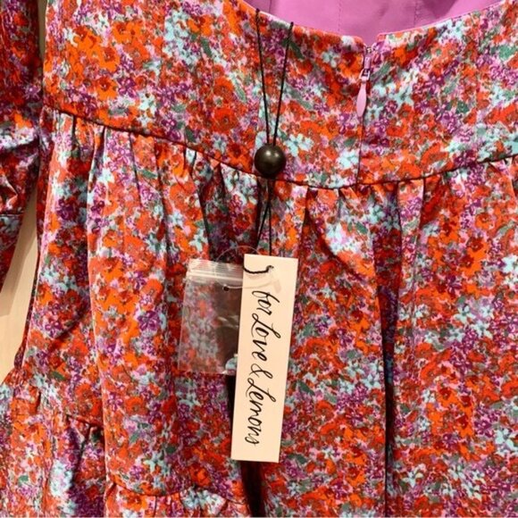 For Love & Lemons Red Purple Floral Corset Open Back Flare Dress - Picture 5 of 7
